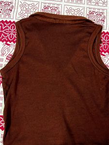 Brown Ribbed Polo Top
