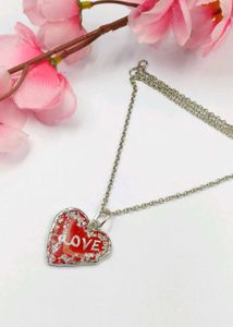 Resin Red &#39;Love&#39; Heart Necklace