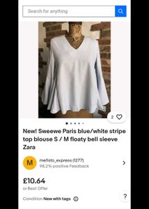 Imported Sweeve Striped Flared Sleeve Top