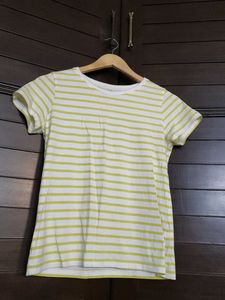 Fame forever women yellow striped cotton tshirt