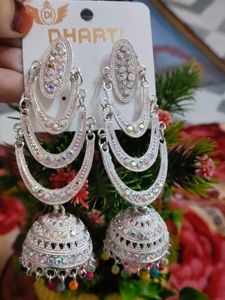 Sparkly Silver Jhumka Earrings