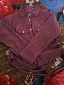 Corduroy Top with Drawstring Detail