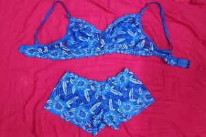 Blue Floral Lace Bra and Panty : 27inch Bust