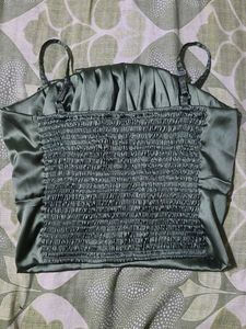 Green Satin Ruched Cami Top
