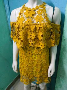 Yellow Lace Off-Shoulder Dress