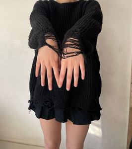 Distressed Black Knit Sweater