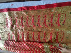 Red With Gold Floral Print Saree (Women&#39;s)