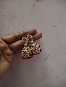 Red &amp; Gold Jhumka Earrings