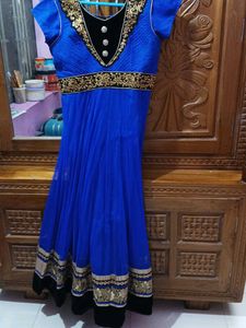 New One Elegant Blue & Gold Anarkali Dress