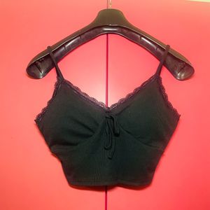 Ribbed Padded Black Crop Top