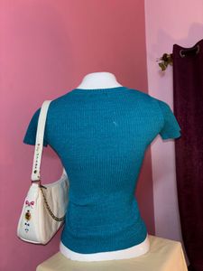🌀y2k teal glittery fitted top 🌀