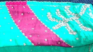 Embroidery Pink & Sea Green Chiffon Saree
