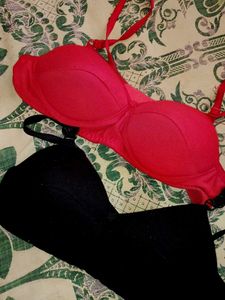 Red & Black Bra Set