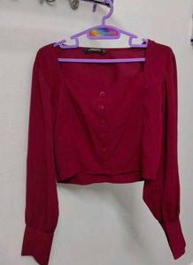 Burgundy Long Sleeve Crop Top