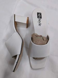 Elegant White Block Heel Mules (BG)