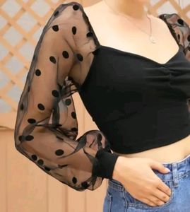 Polka Dot Mesh Sleeve Top