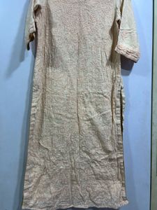 Peach Kota Checks Chikankari Embroidered Kurta