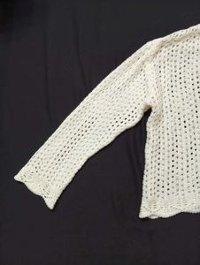 Crochet Front Knit Tie Cardigan(XS)