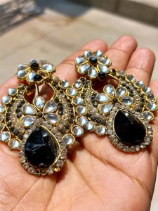 Kundan Earrings Heavy Black