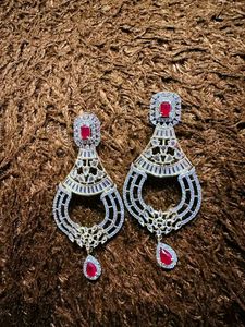 American Diamond Ruby Drop Earrings