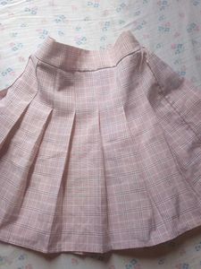 Pink Plaid Pleated Mini Skirt