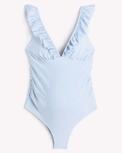 H&amp;M Paded Striped Ruffle Swimsuit