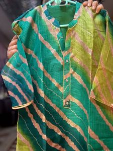 Kota Doriya Green Foil Printed Kurta