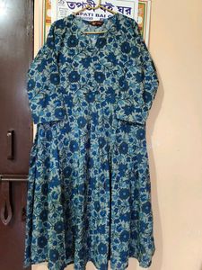 Blue Floral Print Kurti Dress