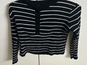 Black White Stripes Buttons Top for Winters