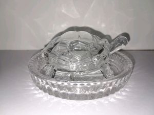 Glass Crystal Turtle Tortoise with Plate