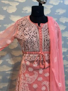 Baby Pink Chikenkari Embroidered Kurta Set
