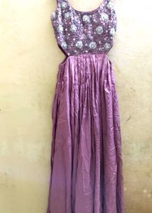 Elegant Mauve Embroidered Cut-Out Maxi Dress