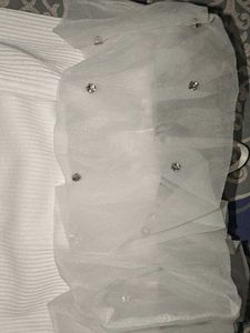 White Ribbed Top with Mesh Detail