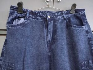 338.Blue Denim Cargo Pants for women