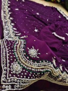 Purple 💜 Saree With White 🤍 Stone Work