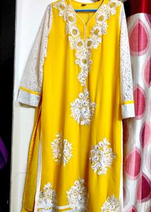Bright Yellow &amp; White Kurti For Summer