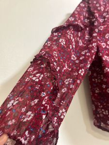 Red Floral Ruffle Blouse