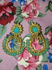 Teal & Gold Earrings