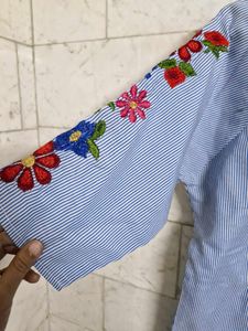 Striped Embroidered Top