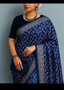 Silver Zari Work Saree With Blouse