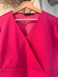 Pink Puff Sleeve Wrap Top, Bust-32