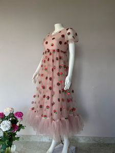 STRAWBERRY SEQUINED FLOWY TULLE DRESS