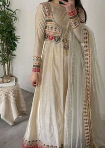Designer Anarkali Gown In Off White Color