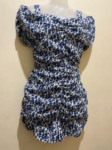 Blue &amp; White Floral Ruched Playsuit