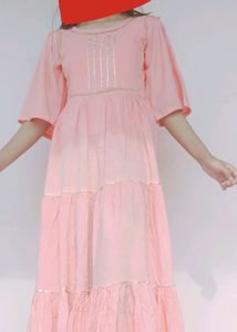 Full Flare Peach Gown Frock