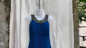 402711. Blue Beaded Neck Mini Dress