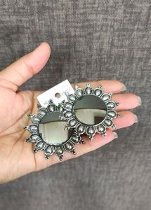 Silver Oxidized Mirror Stud Earrings