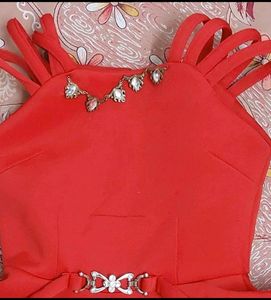 Red partywear high low dress for lil doll