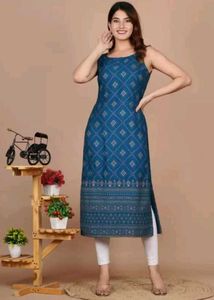 Straight Printed Blue Kurtaa