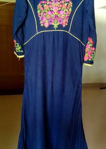 Blue Embroidered Long Dress